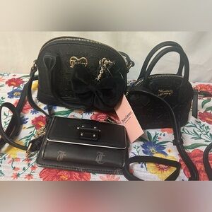 Juicy Couture Black Mini Bag Collection 2pc Dome Set Crossbody with bonus wallet